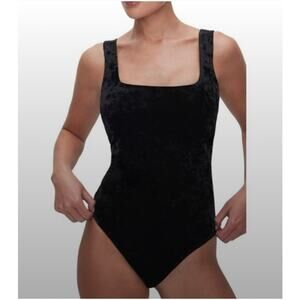 Good American Black Velvet Square-Neck Sleeveless Bodysuit – Black, Size 4 (XL)